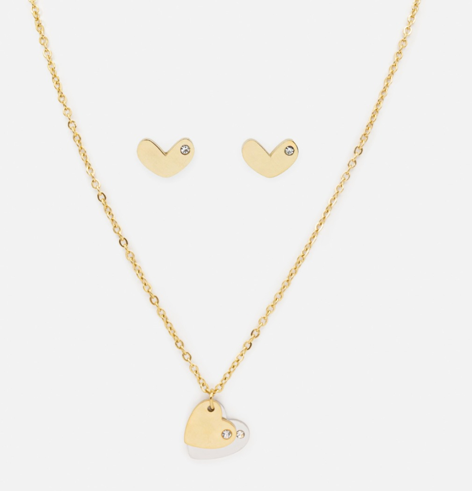 Collier et b. o. deux tons avec coeurs en acier inoxydable - BIZOU - ss241k005gl - Boutique