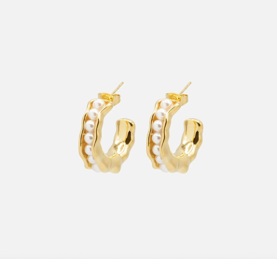 Boucles d'oreilles anneaux dorés avec perles - BIZOU - PL251E007GL - Bizou