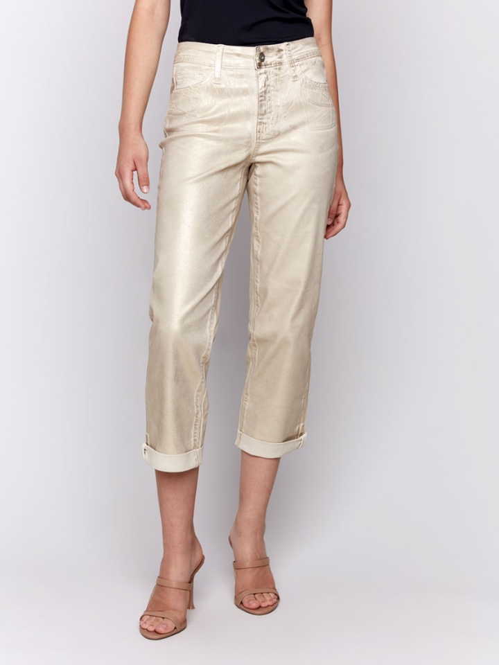 Pantalon métallisé avec ourlet à revers- CHARLIE B - C5631 618A - Charlie B