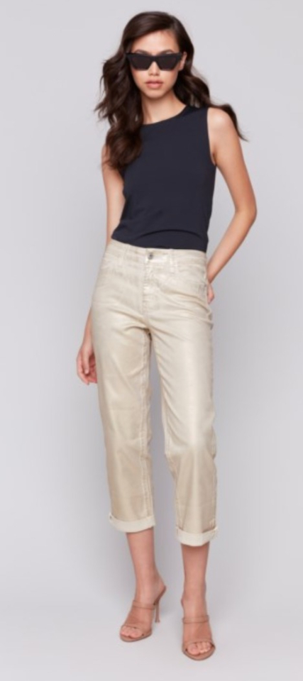 Pantalon métallisé avec ourlet à revers- CHARLIE B 