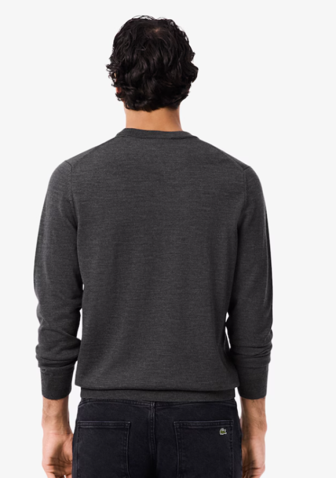 Pull à col rond en laine mérinos unie - LACOSTE