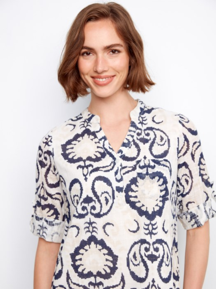 Robe-chemise Henley imprimée en coton mélangé – CHARLIE B