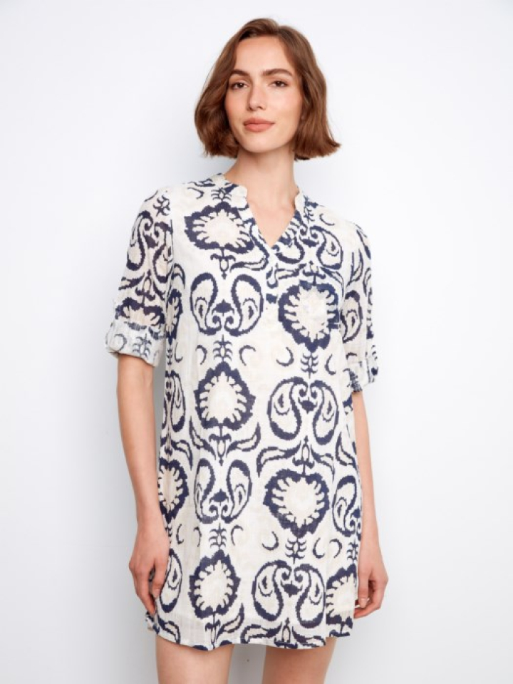 Robe-chemise Henley imprimée en coton mélangé – CHARLIE B