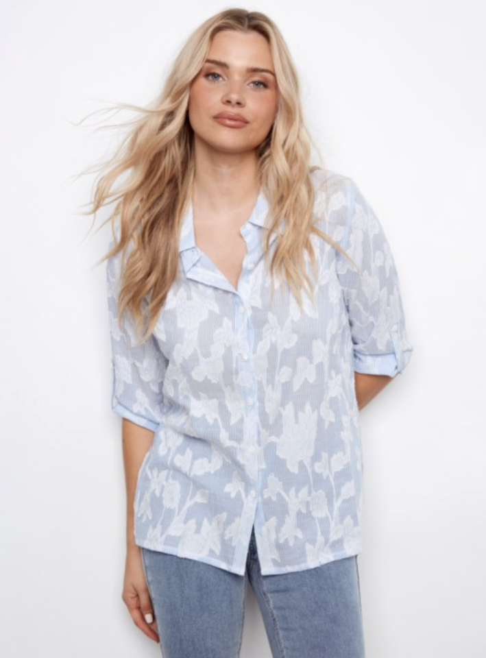 Blouse à rayures teintes avec broderies - CHARLIE B 