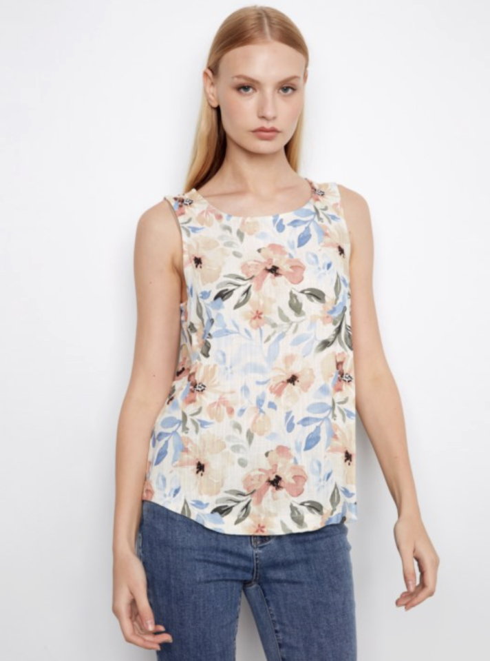 Camisole en lin imprimée à ourlet arrondi - CHARLIE B 