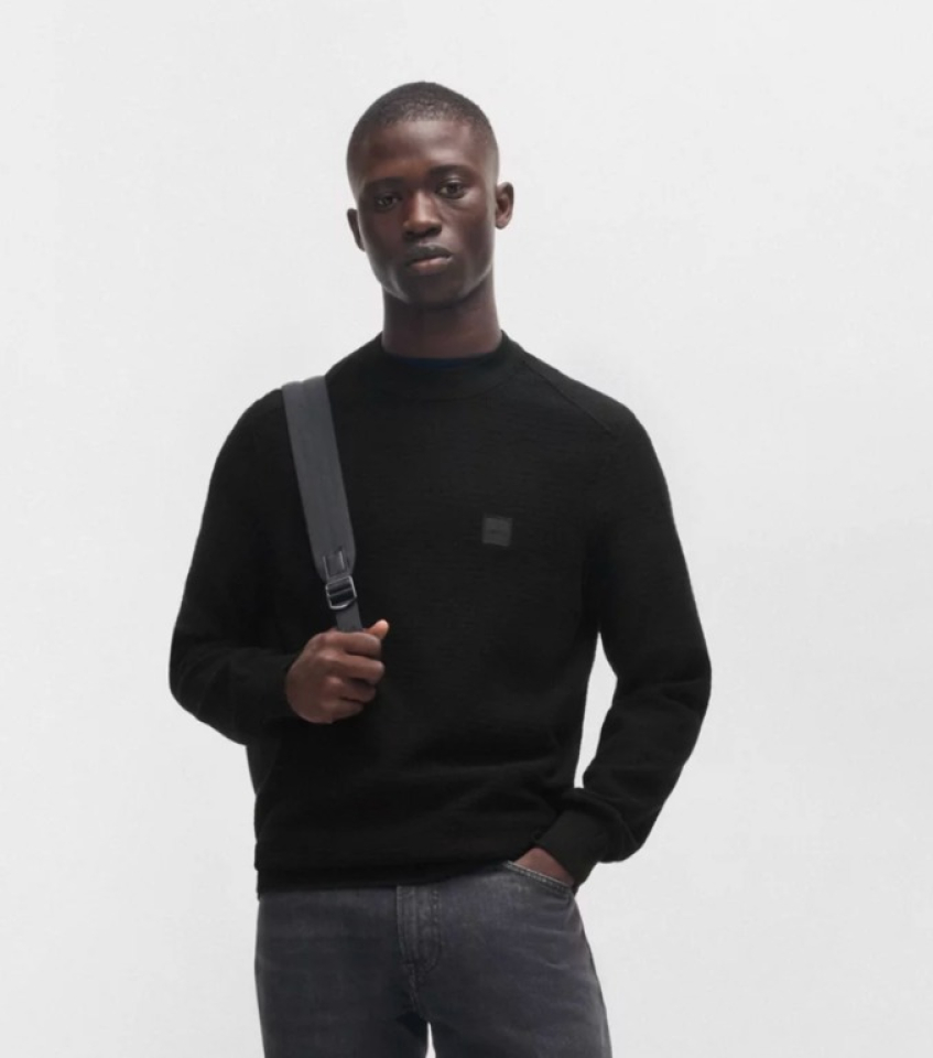 Pull en coton et cachemire avec patch logoté- HUGO BOSS 