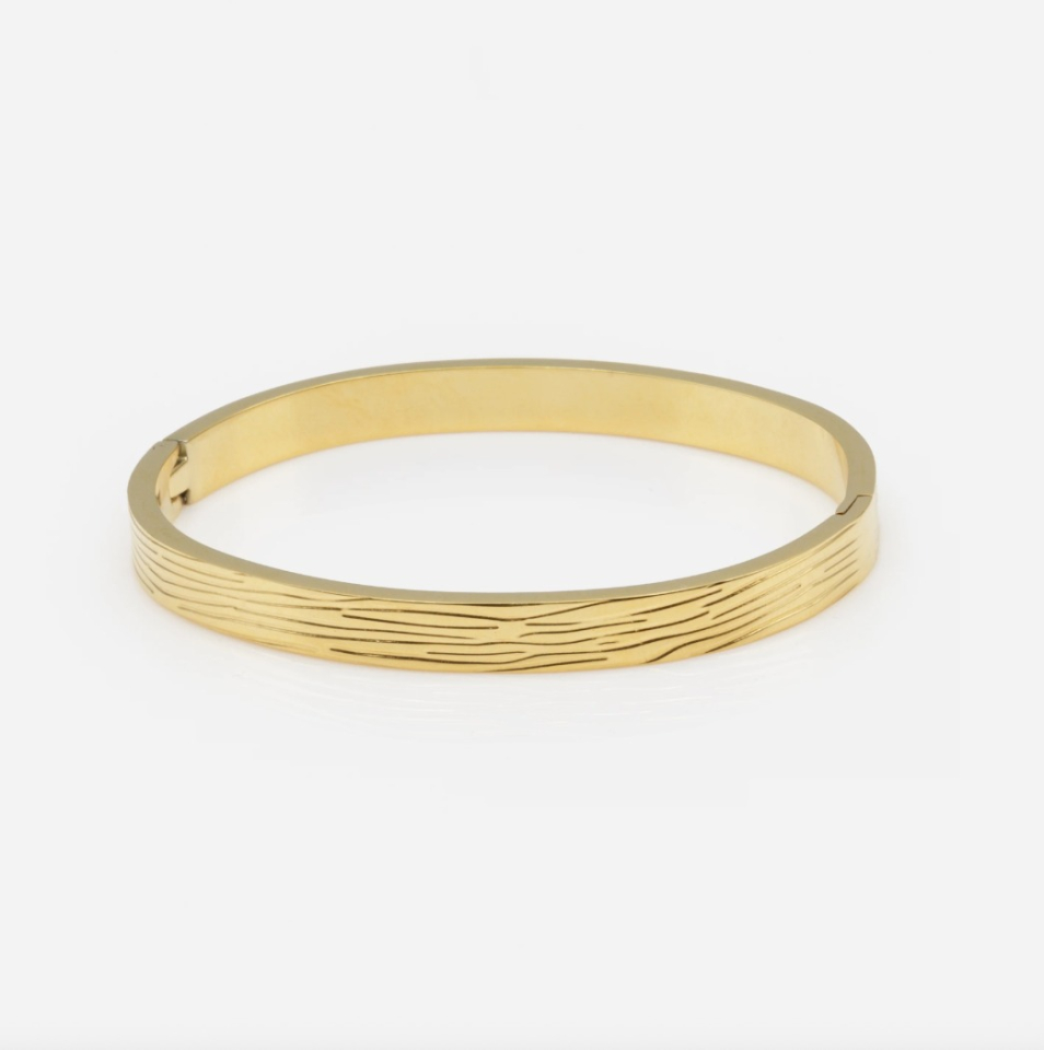Bracelet rigide doré à rainures en acier inoxydable - BIZOU - SF251-B039GL - Bizou