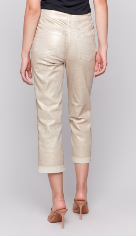 Pantalon métallisé avec ourlet à revers- CHARLIE B 