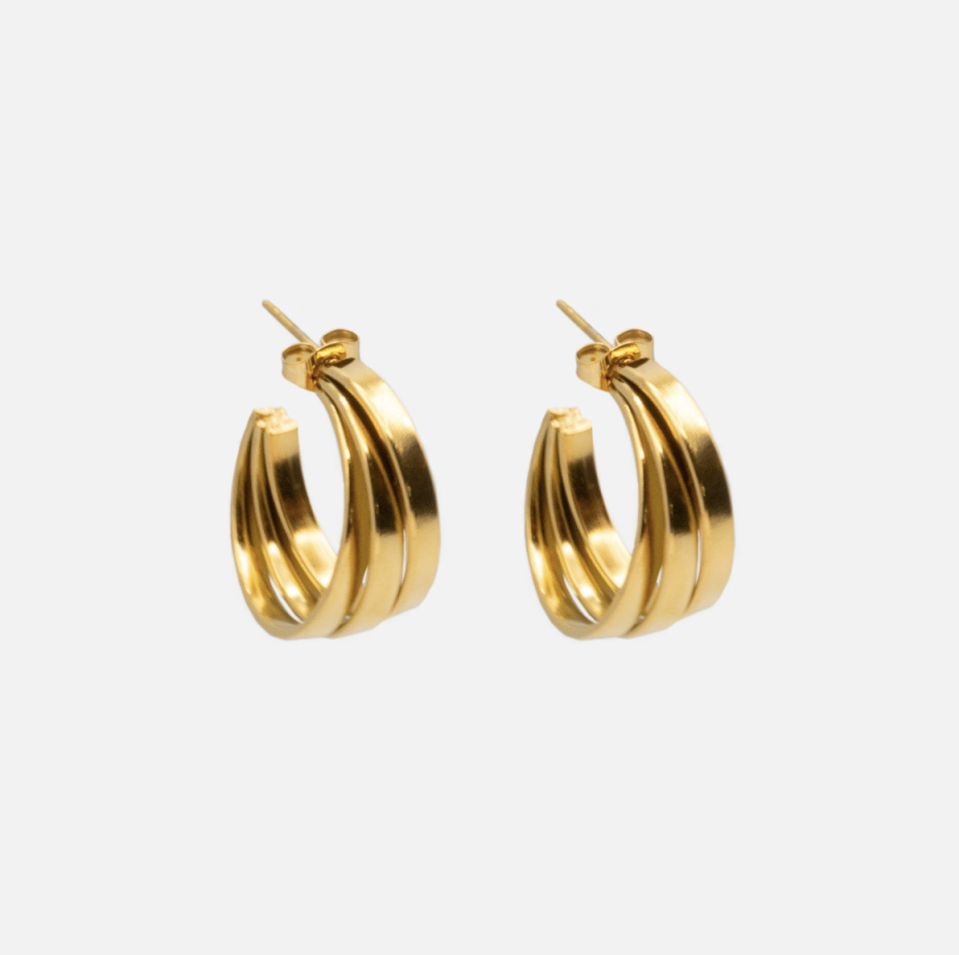 Boucles d'oreilles triple anneaux dorés - BIZOU - SF233-E030DO - Bizou