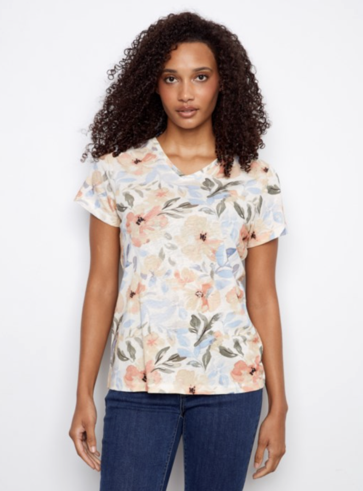 T-shirt imprimé à encolure V - CHARLIE B - C1231ZPK - Charlie B